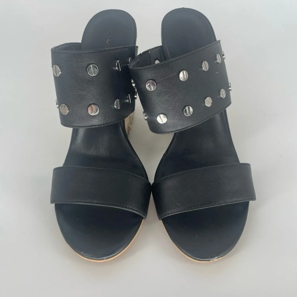 Rebecca Minkoff Black Leather‎ Emily Studded Espadrille Wedge Sandals Size 9.5